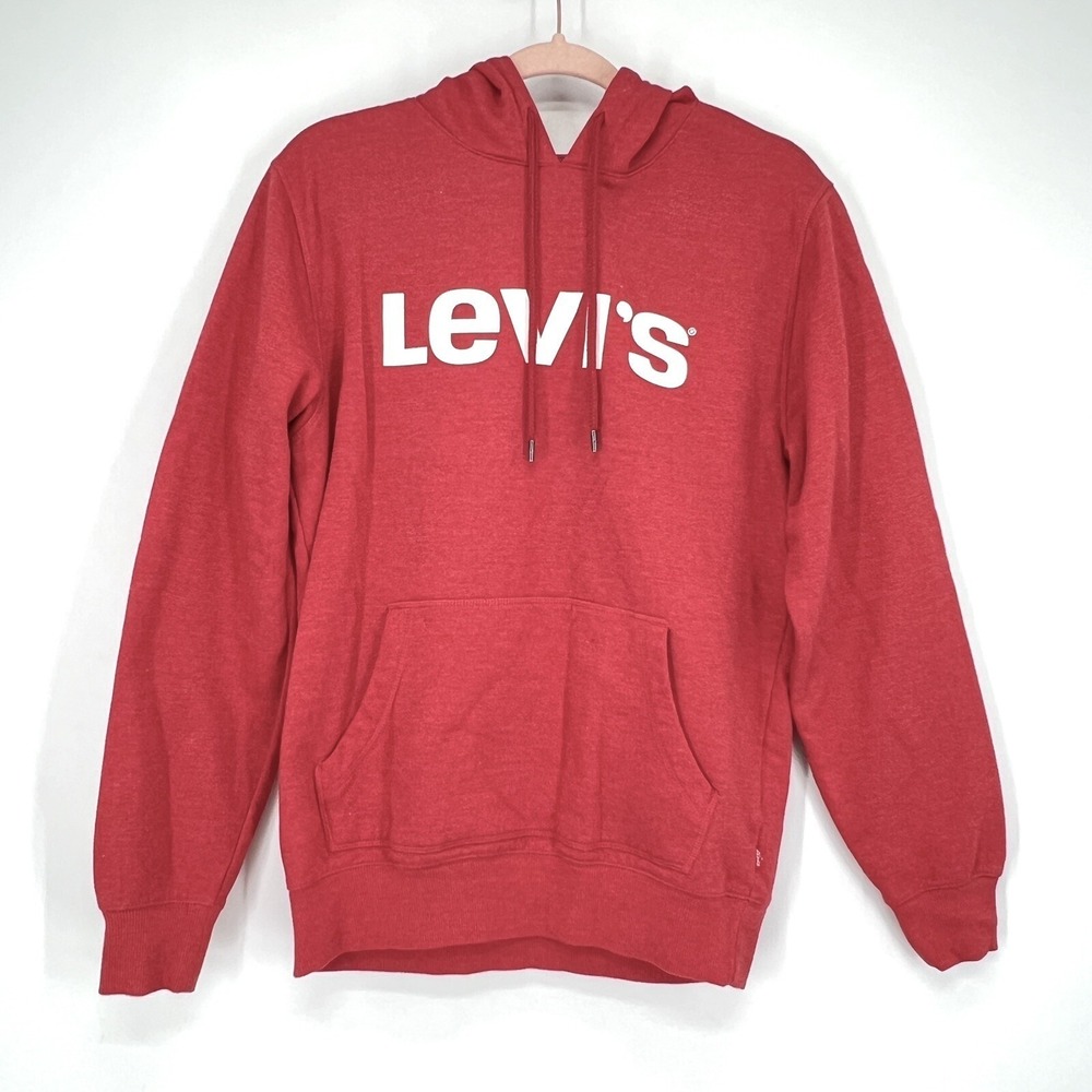 Levi's Men's Fleece Hooded Sweatshirt Size Small Red Pullover Long Sleeve